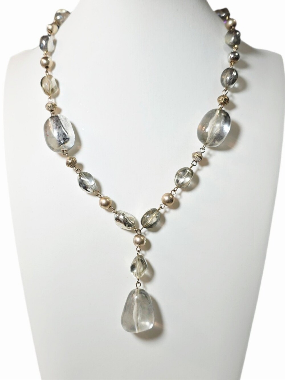 Gold & Clear Beaded Gold-Tone Y Necklace
